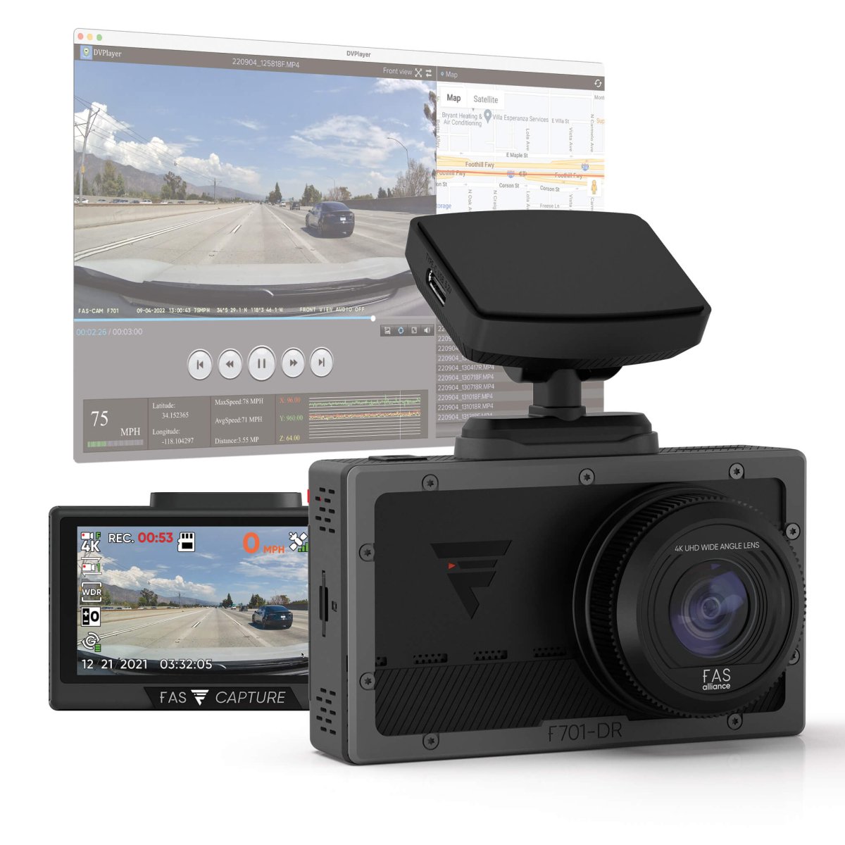 Fas Alliance Upgraded F701 Dash Cam Include Free 128G SD Card, 4K Front 3840x2160 Uhd, Built-in GPS, 135.6° Wide Angle Dashboard